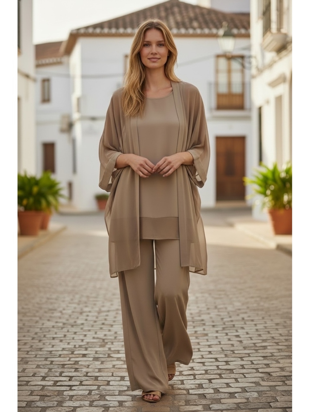 Eileen Fisher 100% Silk 3 Piece Taupe Capsule Set L M Luxury Ensemble